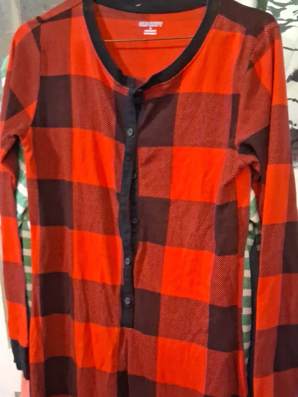 Old Navy Red and Black Buffalo Plaid Long-Sleeve Button-Front Pajama Top